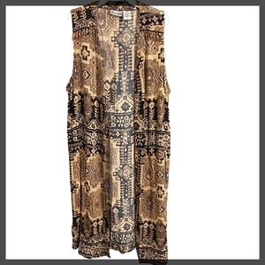 Delores Bell‎ Indie Duster Long Vest Boho Pattern Sleeveless Cardigan Sz. Large